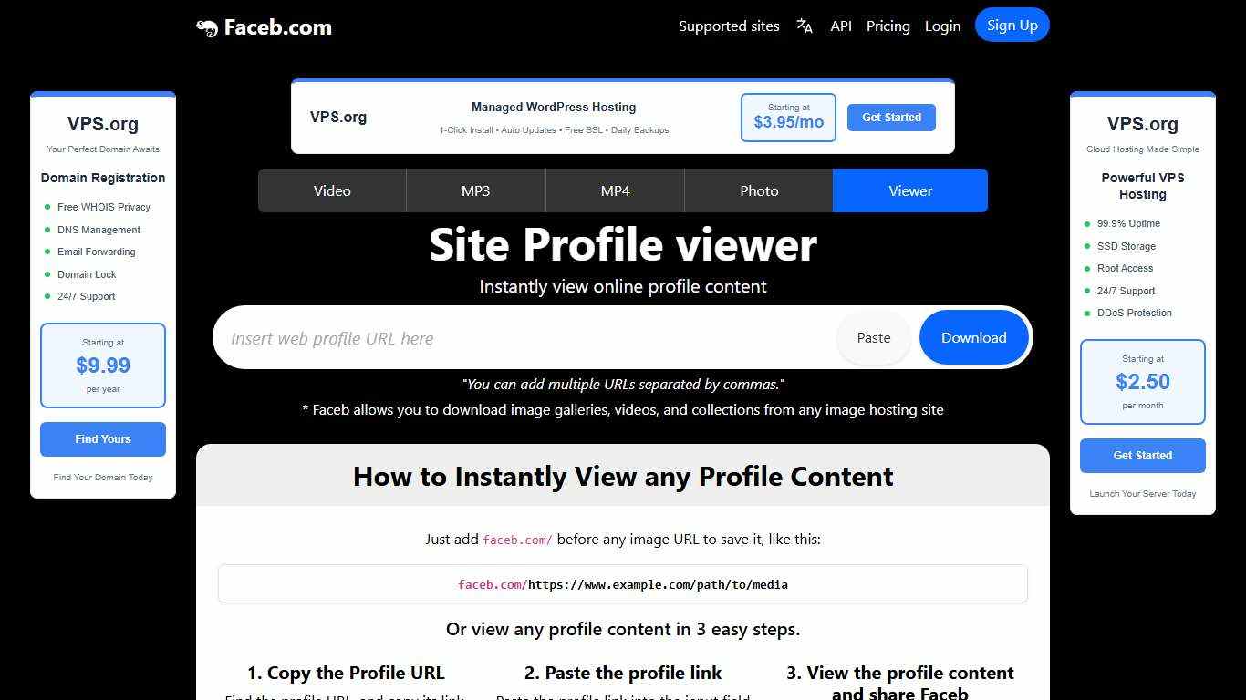 Site Profile viewer - Faceb